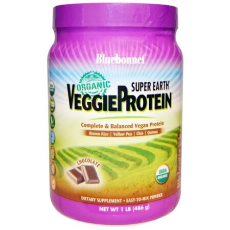 Bluebonnet Nutrition Super Earth Orgânico VeggieProteína Powder, Chocolate - 1 lb