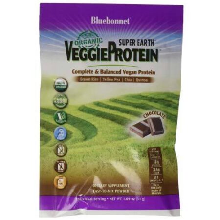 Bluebonnet Nutrition Super Earth Orgânico VeggieProteína Powder, Chocolate - 8 Packets