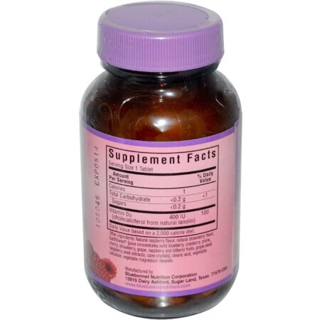 Bluebonnet Nutrition, EarthSweet® Vitamina D3 - Sabor Framboesa - 400 UI - 90 Comprimidos Mastigáveis - Image 2