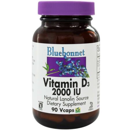 Bluebonnet Nutrition, Vitamina D3 - 2,000 UI - 90 Cápsulas Vegetarianas