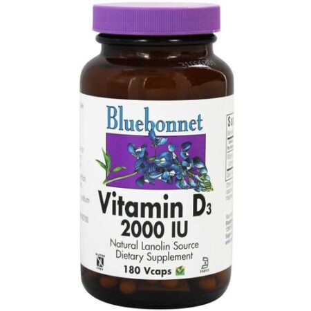 Bluebonnet Nutrition Vitamina D3 - 2,000 IU - 180 Cápsulas Vegetarianas