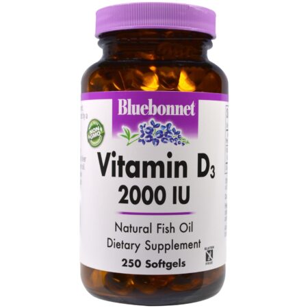 Bluebonnet Nutrition, Vitamina D3 - 2,000 IU - 250 Cápsulas em Gel