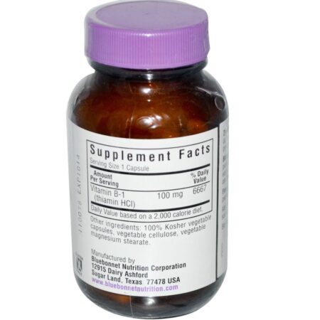 Bluebonnet Nutrition Vitamina B-1 100 mg - 100 Cápsulas Vegetarianas - Energia e Metabolismo - Imagem 2