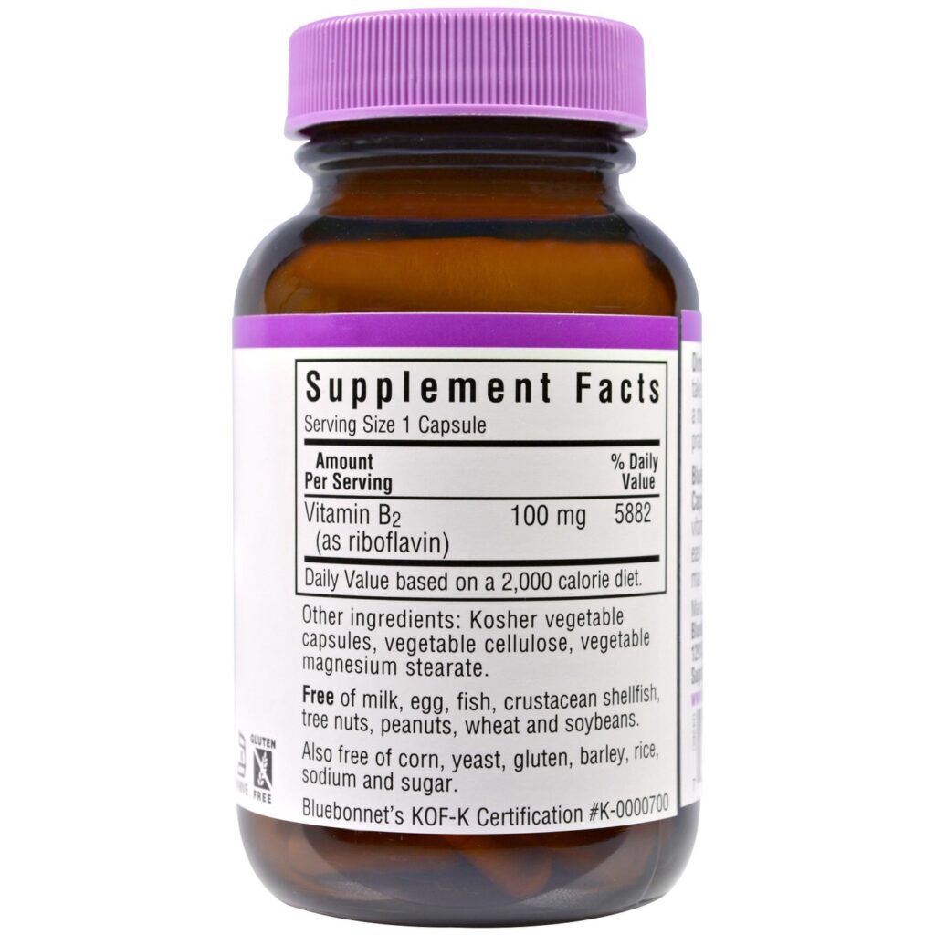 Bluebonnet Nutrition Vitamina B2 100 mg - 100 Cápsulas Vegetarianas para o Brasil - Imagem 2