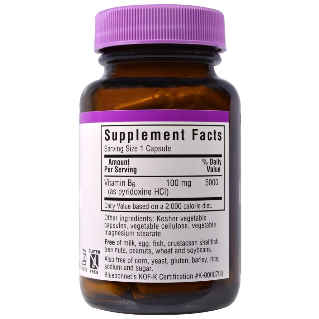 Bluebonnet Nutrition Vitamina B-6 100 mg - 90 Cápsulas Vegetarianas para o Bem-Estar no Brasil - Imagem 2