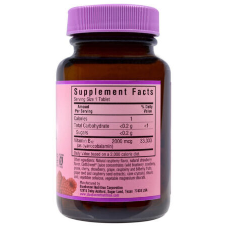 Bluebonnet Nutrition EarthSweet Vitamina B12 Framboesa 2.000 mcg - 90 Tabletes Mastigáveis - Imagem 2