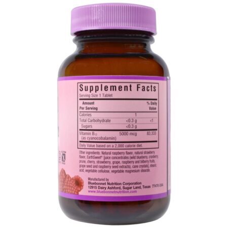 Bluebonnet Nutrition EarthSweet® Vitamina B12 Framboesa 5000 mcg 60 Tabletes Mastigáveis - Imagem 2