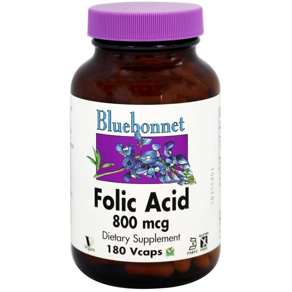 Ácido Fólico Bluebonnet Nutrition 800 mcg - 180 Cápsulas Vegetarianas