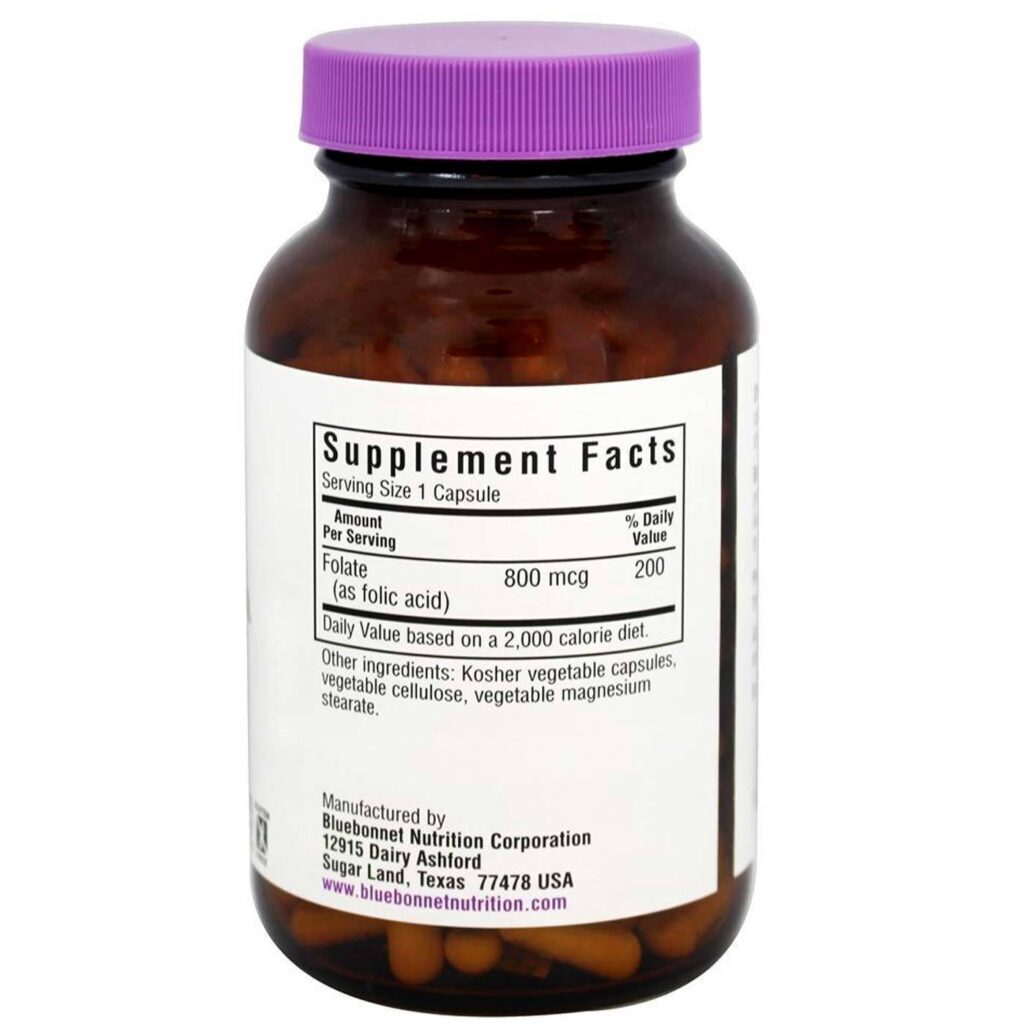 Ácido Fólico Bluebonnet Nutrition 800 mcg - 180 Cápsulas Vegetarianas - Imagem 2