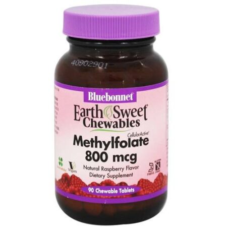 Bluebonnet Nutrition EarthSweet Methylfolate, Framboesa - 800 mcg - 90 Chewable Tabletes