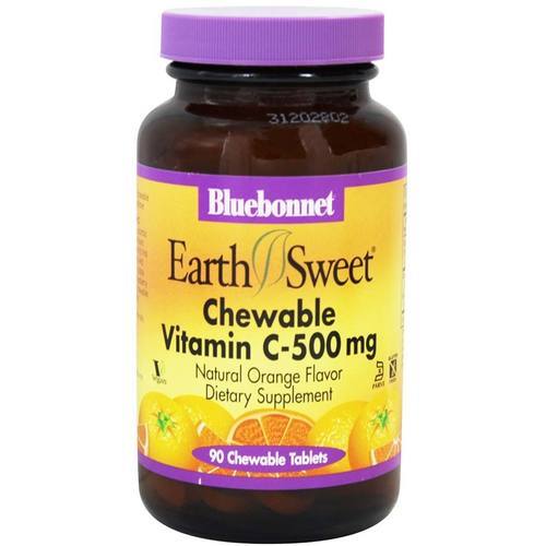 Bluebonnet Nutrition, Earth Sweet® Vitamina C 500 mg - 90 Tabletes Mastigáveis Sabor Laranja