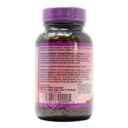 Bluebonnet Nutrition, EarthSweet Melatonina 1 mg, Framboesa - 60 Comprimidos Mastigáveis - Image 3