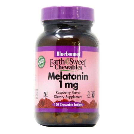 Bluebonnet Nutrition, EarthSweet Melatonina 1 mg, Framboesa - 120 Comprimidos Mastigáveis