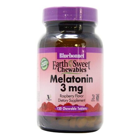 Bluebonnet Nutrition, EarthSweet Melatonina 3 mg, Sabor Framboesa - 120 Tabletes Mastigáveis