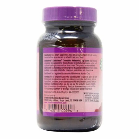 Bluebonnet Nutrition, EarthSweet Melatonina 3 mg, Sabor Framboesa - 120 Tabletes Mastigáveis - Image 3