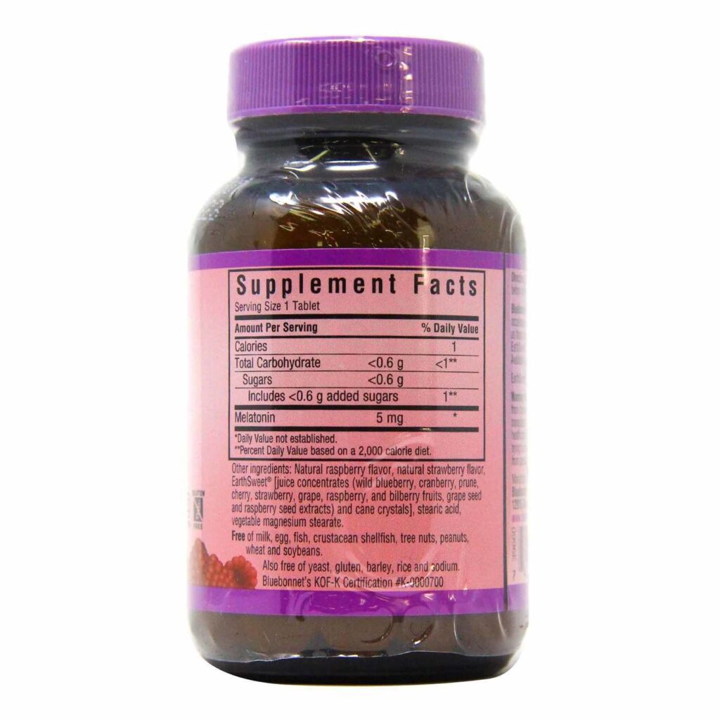 Bluebonnet Nutrition Melatonina Terra Doce Framboesa 5mg - 60 Comprimidos Mastigáveis - Imagem 2