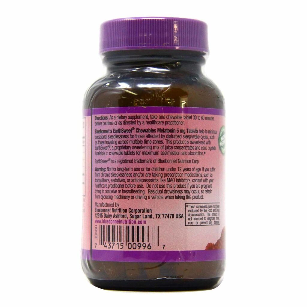 Bluebonnet Nutrition Melatonina Terra Doce Framboesa 5mg - 60 Comprimidos Mastigáveis - Imagem 3