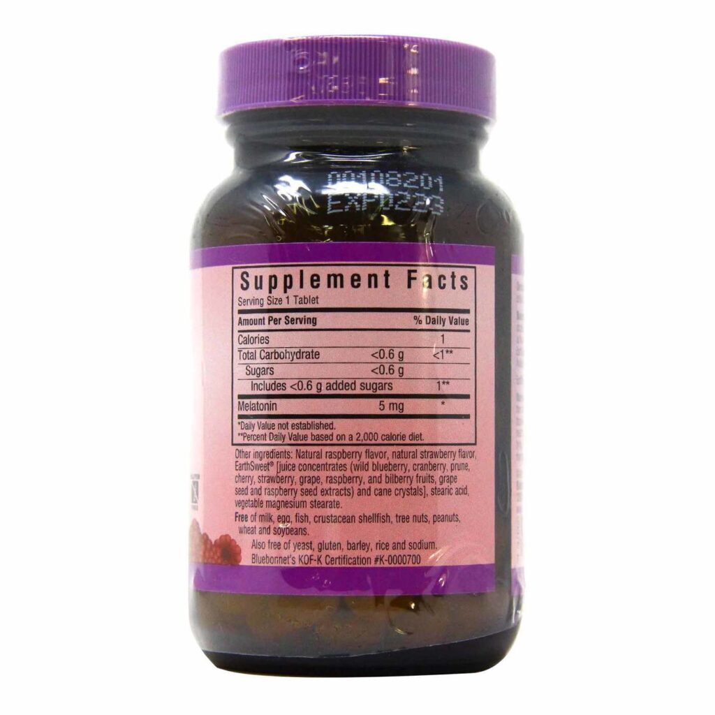 Bluebonnet Nutrition EarthSweet Melatonina 5 mg Framboesa 120 Tabletes Mastigáveis - Imagem 2