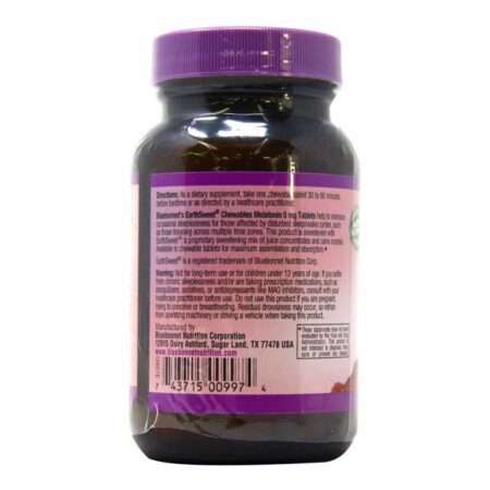 Bluebonnet Nutrition EarthSweet Melatonina 5 mg Framboesa 120 Tabletes Mastigáveis - Imagem 3
