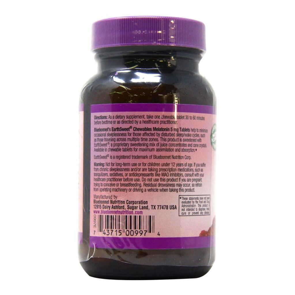 Bluebonnet Nutrition EarthSweet Melatonina 5 mg Framboesa 120 Tabletes Mastigáveis - Imagem 3