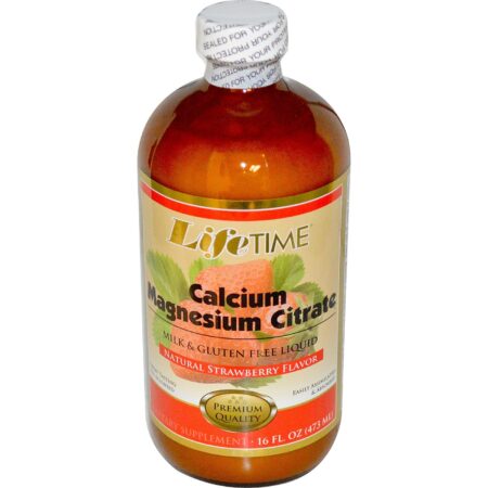 LifeTime Cálcio Magnésio Citrate, Morango Natural - 16 fl oz