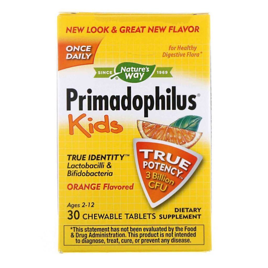 Nature's Way Primadophilus para Crianças - Probiótico Sabor Laranja - 30 Tabletes Mastigáveis