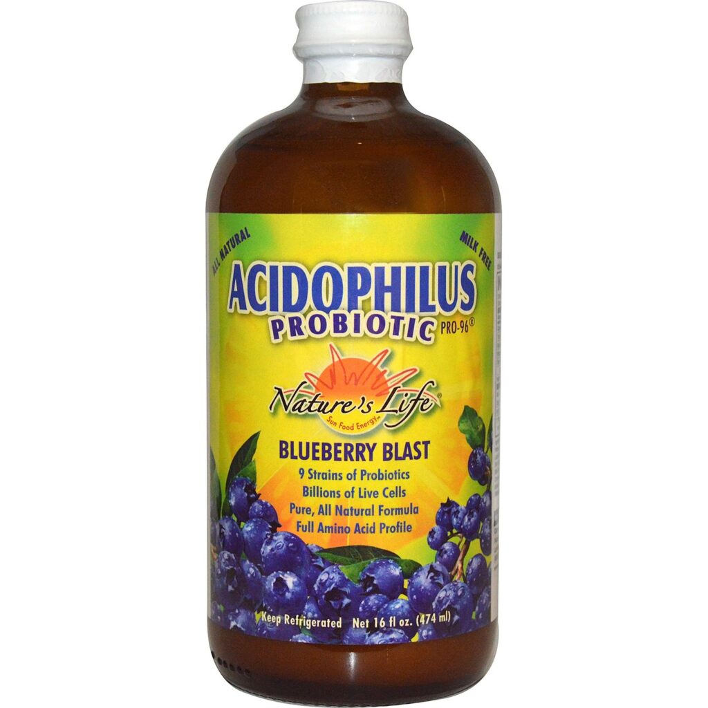 Nature's Life Pro-96 Acidophilus Blueberry 473ml: Saúde Intestinal e Imunidade com Frutas Vermelhas