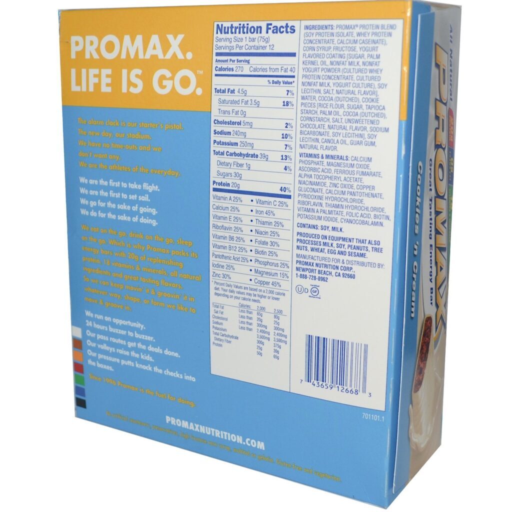 Promax Nutrition Barras Energéticas Cookies & Cream - 12 Barras: Energia e Sabor Premium - Imagem 2