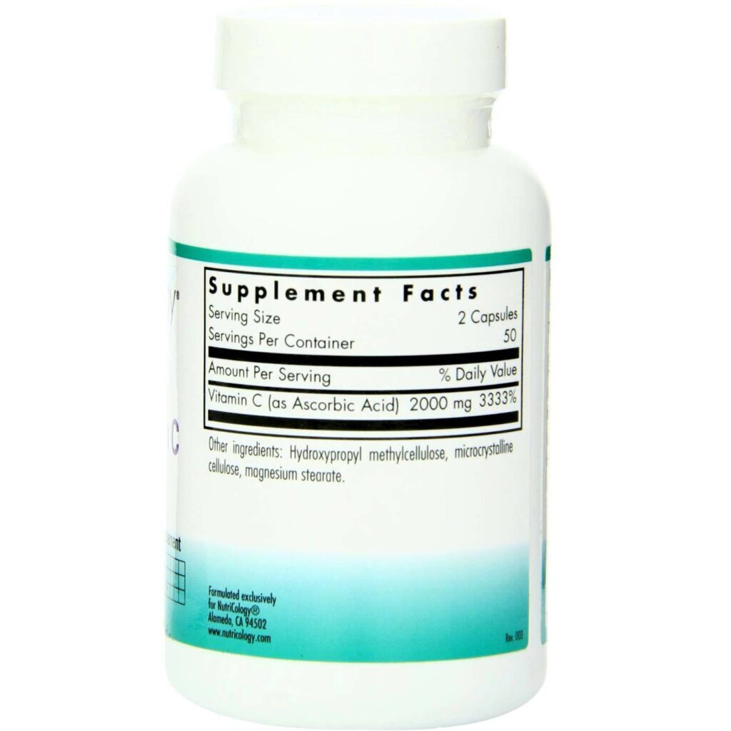 Nutricology Vitamina C Pura 1000 mg - 100 Cápsulas Ácido Ascórbico - Imagem 2