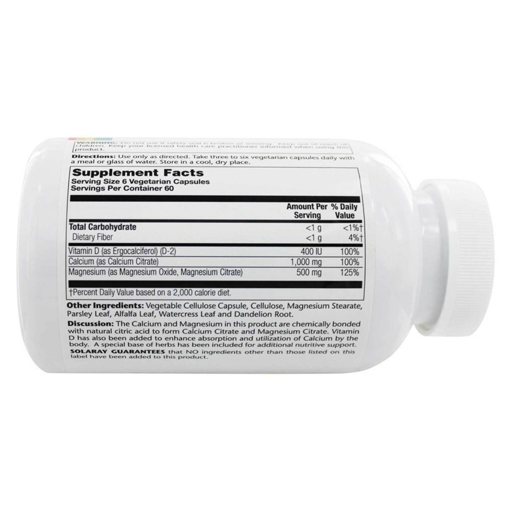 Solaray Cal-Mag Citrato com Vitamina D - 360 Cápsulas Vegetarianas: Fortaleça Seus Ossos e Imunidade - Imagem 2