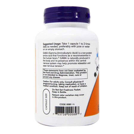 GABA 750 mg Now Foods 100 Cápsulas Vegetarianas - Image 2