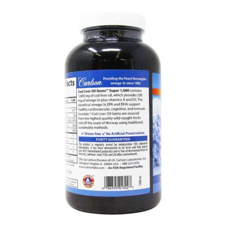 Óleo de Fígado de Bacalhau 1000 mg Carlson Labs 250 Cápsulas de Gel - Image 3