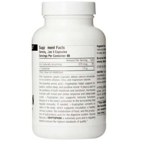 Source Naturals L-Triptofano 500 mg – 120 Cápsulas: Bem-Estar e Sono Tranquilo — foto 2