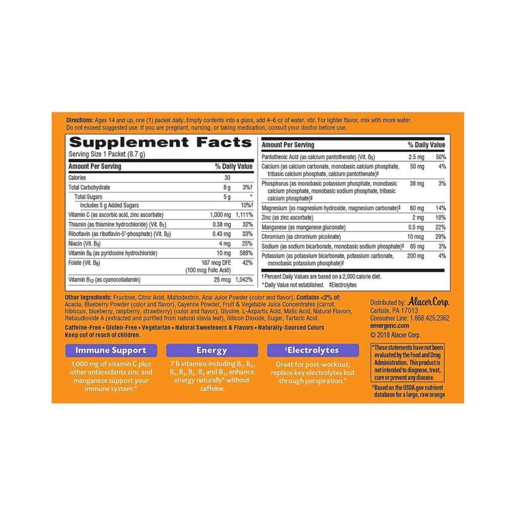 Alacer Emergen-C Açaí Berry: Vitamina C e Energia Antioxidante - 30 Pacotes - Imagem 3