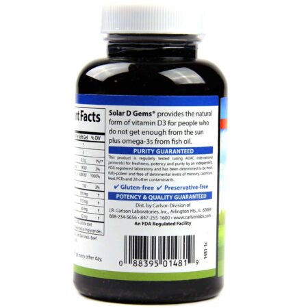 Carlson Labs, Solar D Gems® Vitamina D3 4000 UI - 120 Cápsulas em Gel - Image 3