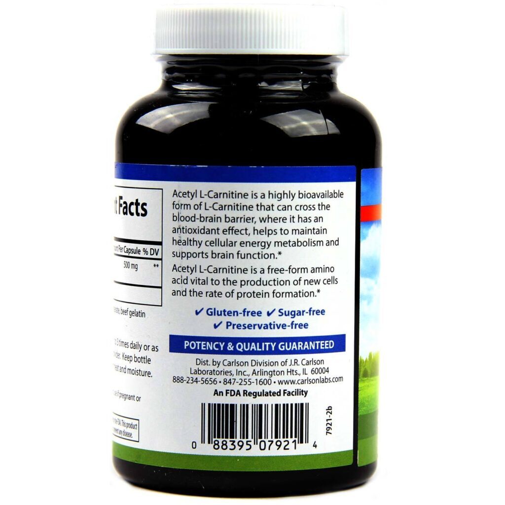 Carlson Labs Acetil L-Carnitina 120 Cápsulas - Energia e Performance - Imagem 3
