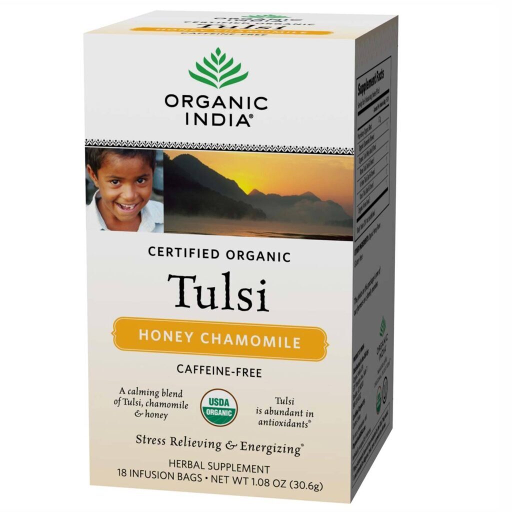 Organic India Chá Tulsi Camomila e Mel - 18 Saquinhos para Relaxamento e Bem-Estar