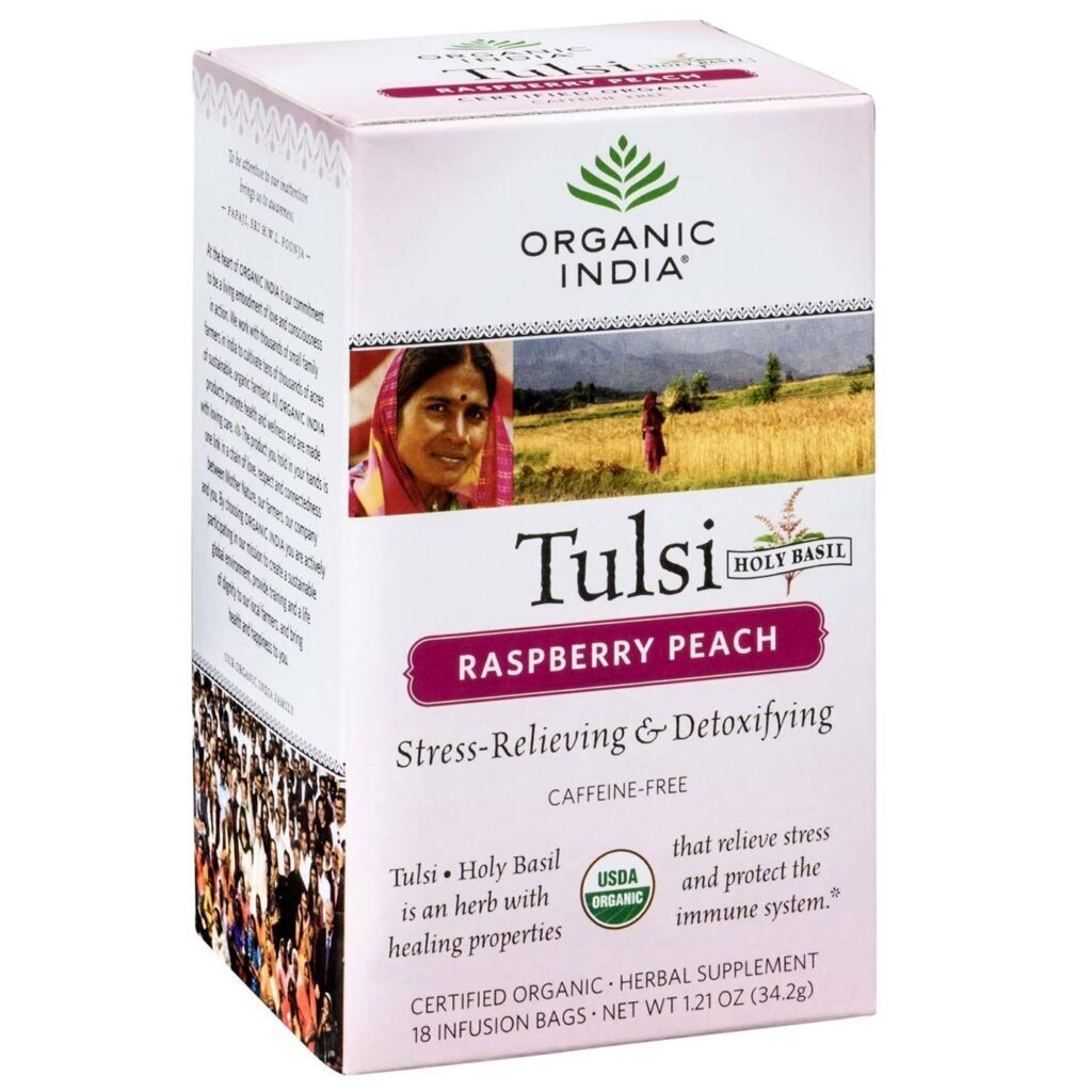 Organic India Chá de Majericão Framboesa e Pêssego - 18 Saquinhos para Bem-Estar