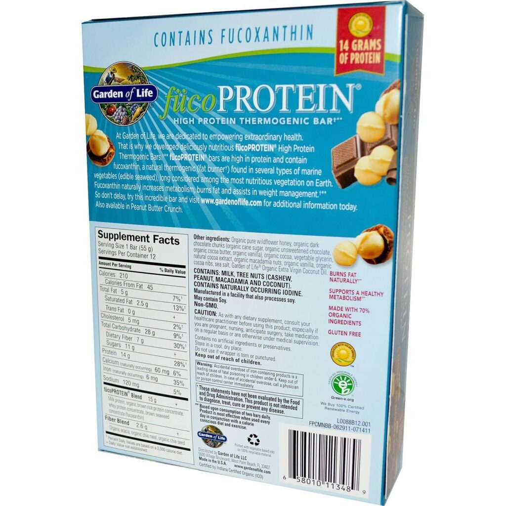 Garden of Life FucoProtein Chocolate com Macadâmia - 12 Barras: Proteína Vegetal de Alta Performance - Imagem 2