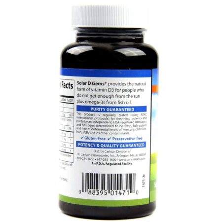 Carlson Labs, Solar D Gems® Vitamina D3 2000 IU - 120 Cápsulas em Gel - Image 3