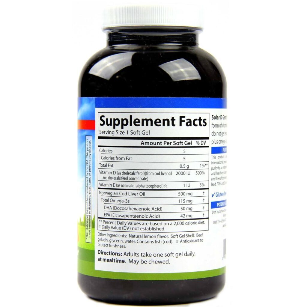 Carlson Labs Solar D Gems Vitamina D3 2000 UI - 360 Cápsulas em Gel - Imagem 2