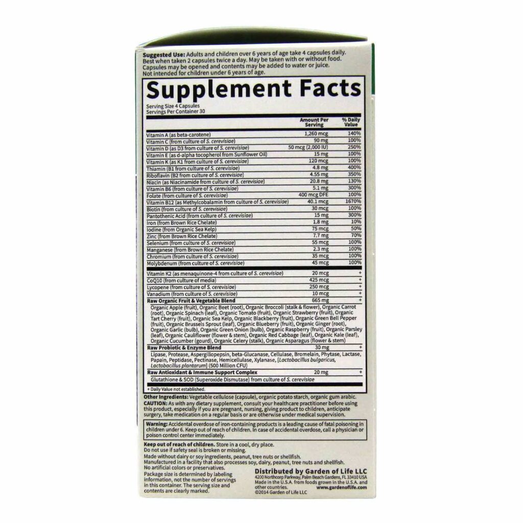 Garden of Life Vitamin Code Multivitamínico Família - 120 Cápsulas Vegetarianas - Imagem 2