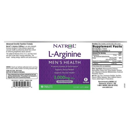 Natrol, L-Arginina 3000 mg - 90 Tabletes - Image 2