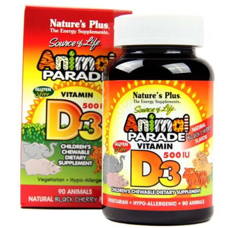 Nature's Plus, Animal Parade® Vitamina D3 500 UI, Cereja Preta - 90 Tabletes Mastigáveis - Image 4