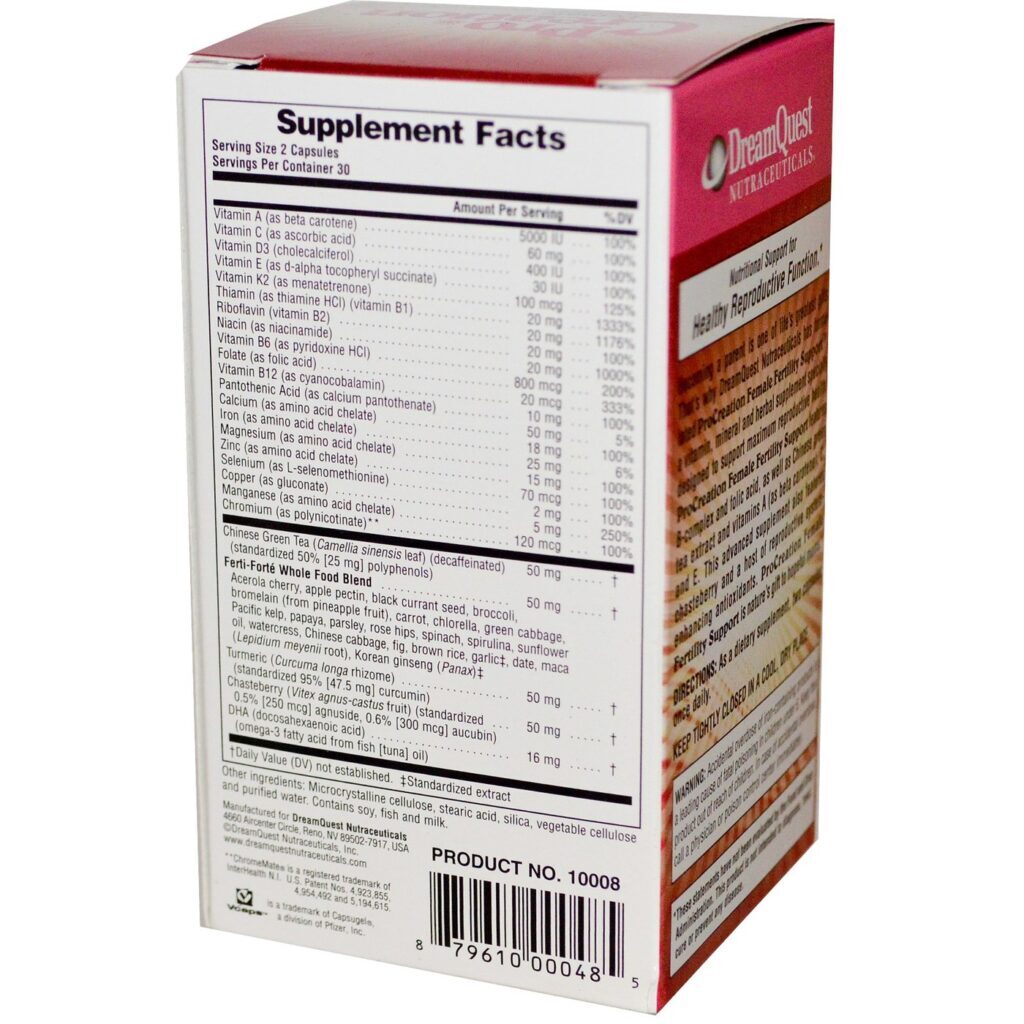 DreamQuest Nutraceuticals™ ProCreation Suporte Fertilidade Feminina 60 Cápsulas Vegetarianas - Imagem 2