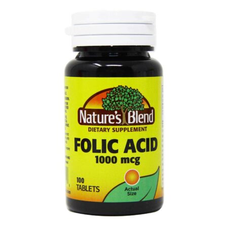 Nature's Blend, Ácido Fólico 1000 mcg - 100 Tabletes