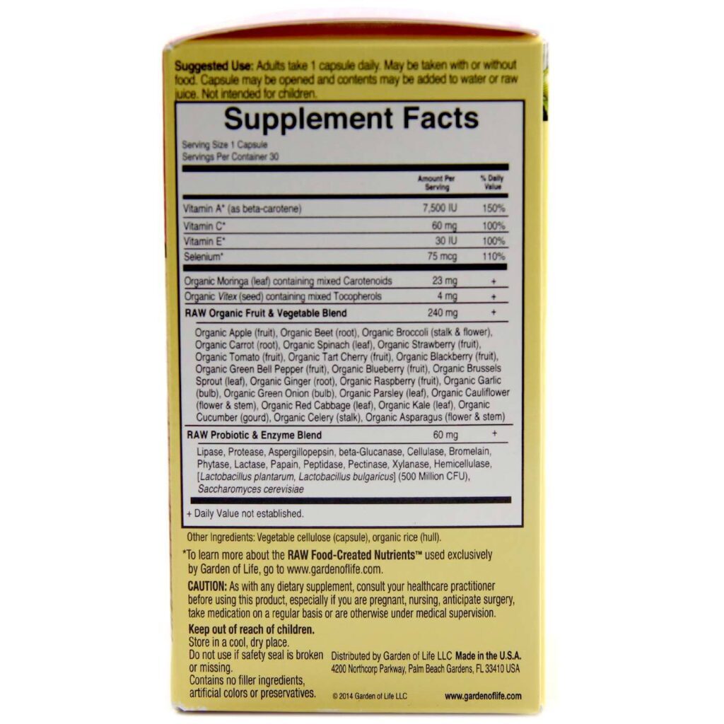 Garden of Life Vitamina Código RAW Antioxidantes 30 Cápsulas Vegetarianas - Nutrição Completa - Imagem 3