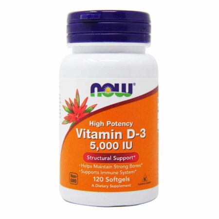 Vitamina D-3 Alta Potência 5000 IU Now Foods 120 Cápsulas em Gel