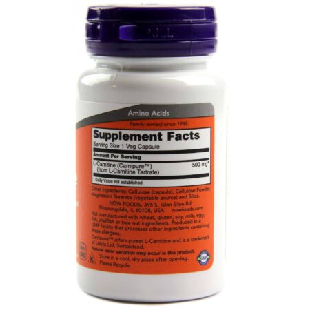 Now Foods, L-Carnitina 500 mg - 30 Cápsulas Vegatarianas - Image 2