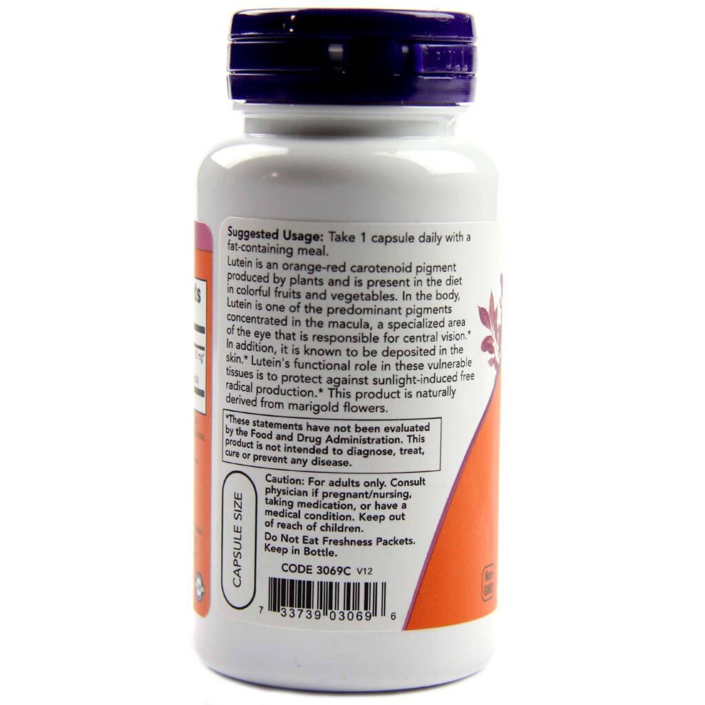 Luteína 20mg Now Foods 90 Cápsulas Vegetarianas - Saúde Ocular e Bem-Estar - Imagem 3